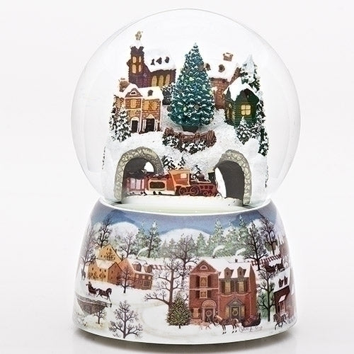 Musical Christmas Train in Village Glitterdome, Rotating, 120mm, Wind Up, 6" H, Resin, Glass and Water, Christmas Collection, Home Decor, Adorable Gift, Beautifully Detailed