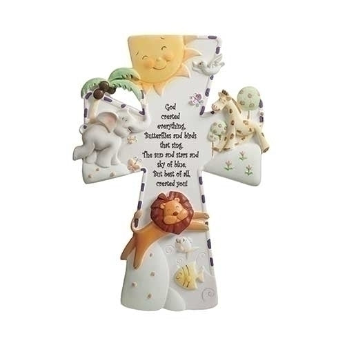 God Created Everything 7 inch Resin Stone Decorative Hanging Wall Cross