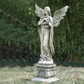 Angel Holding a Wreath on a Pedestal Outdoor Garden Statue, 48-Inch