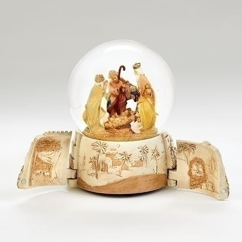 Three Kings with Shepherd Nativity Scene Triptych Bethlehem Scene Glitter Dome Plays O Little Town of Bethlehem