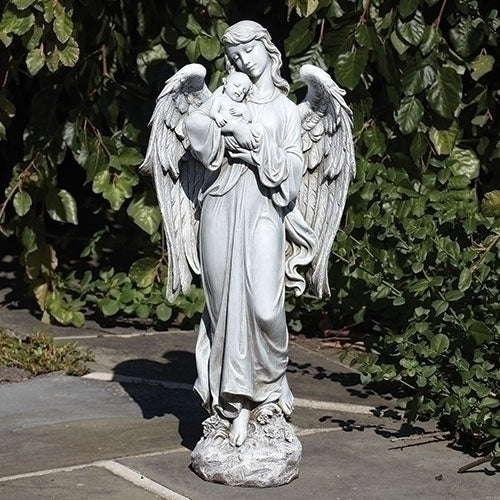 25.5"H ANGEL HOLDING BABY GARDEN STATUE