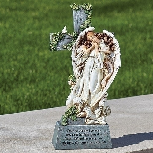 14"H IRISH MEMORIAL ANGEL CROSS GARDEN STATUE