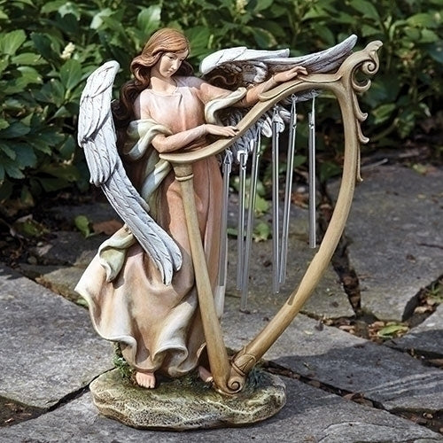 13.25"H ANGEL W/CHIMES GARDEN 	STATUE
