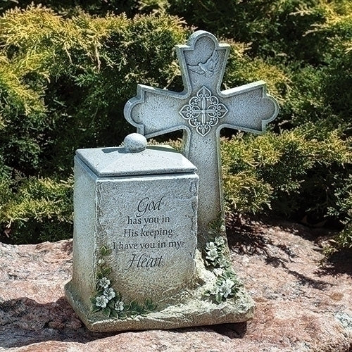 14"H MEMORIAL BOX W/CROSS & VERSE; GARDEN