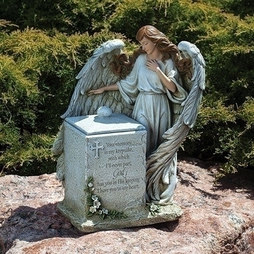 Memorial Box with Angel, Garden Collection, Religious Statue, Holy Family, Memorial, Angel, Patron Saint, Garden Décor (8x11x16)