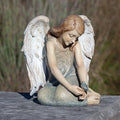 9.75"H ANGEL W/BLUEBIRD SEATED STATUE