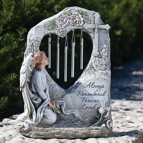 Remembered Forever Loved Angel Grey 11 x 9 Resin Decorative Windchime Noisemaker