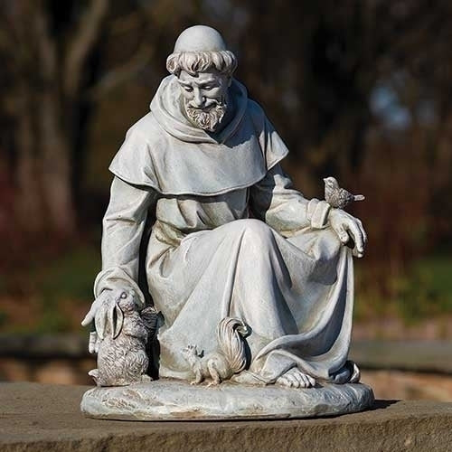 St Francis Statue Figurine, 16.73" H, Garden Sanctuary, Resin and Stone, Religious