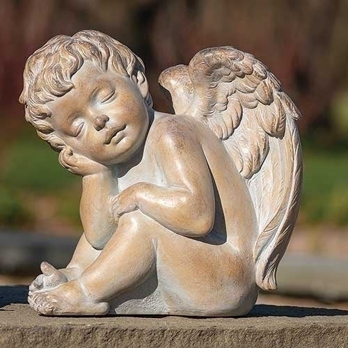 8.75" Distressed Sleeping Cherub Outdoor Garden Statue