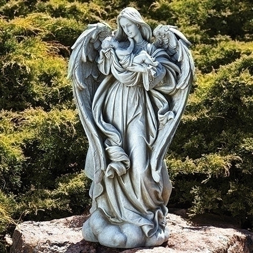 Angel with Baby Statue, 25.25H, Garden Collection, Resin and Stone,