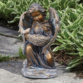 17.75"H SOLAR ANGEL BRONZE W/BIRDBATH GARDEN STATUE