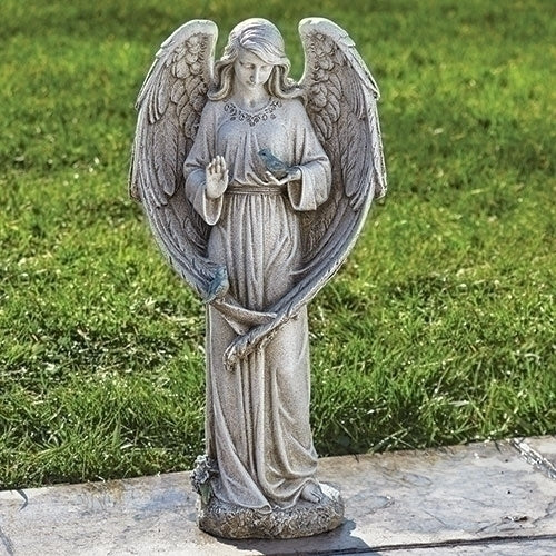 20"H ANGEL W/TWO BIRDS GARDEN STATUE