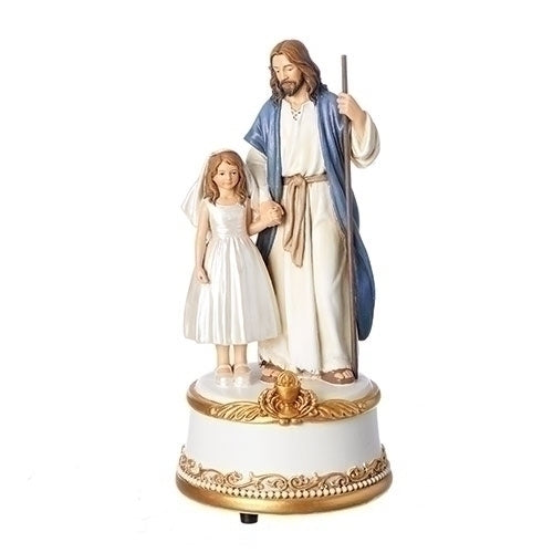 Jesus with Girl Figure, First Communion, 7.5" H, Musical