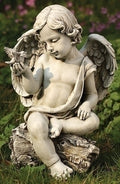 12"H CHERUB W/DOVE GARDEN STATUE