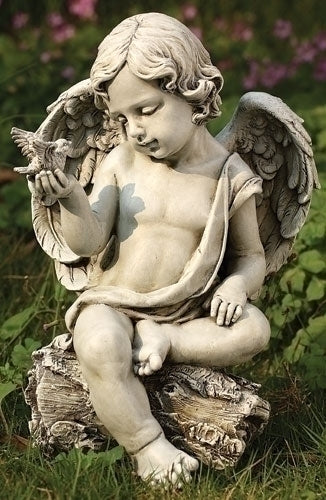 12"H CHERUB W/DOVE GARDEN STATUE