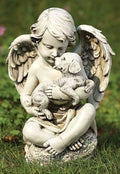 12"H CHERUB W/PUPPY GARDEN STATUE