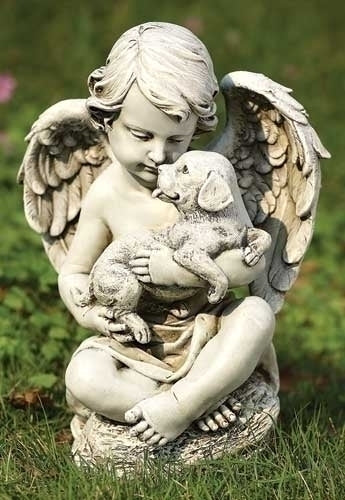12"H CHERUB W/PUPPY GARDEN STATUE