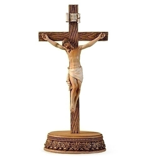 6 x 8.5 Inch Resin Stone Tabletop Corpus Crucifix Cross 2 PC SET CRUCIFIX W/STAND
