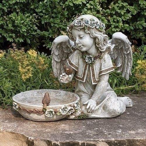 11"H SOLAR ANGEL BIRD BATH