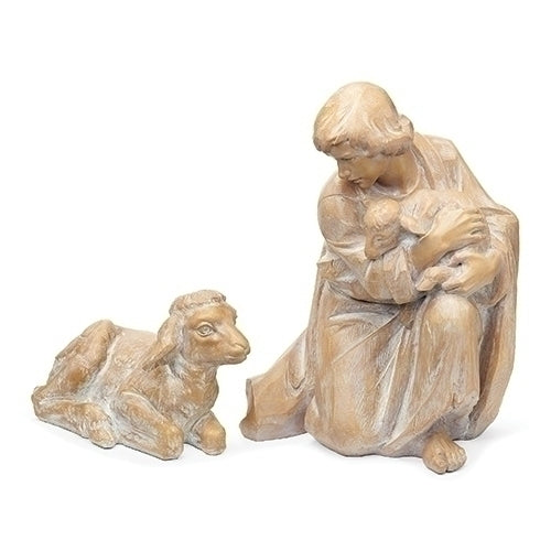 Shepherd with Sheep Figure Set for 35" Scale Nativity Collection, 18.5", Wood Carve Look,