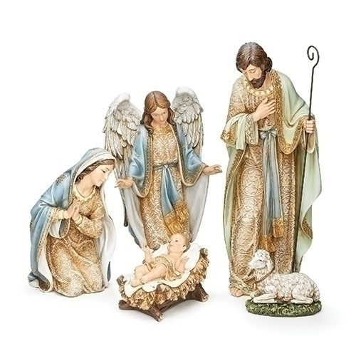 21.75 5PC ST ADORNED HOLY FAM- ILY W/ANGEL&LAMB SOFT COLOR