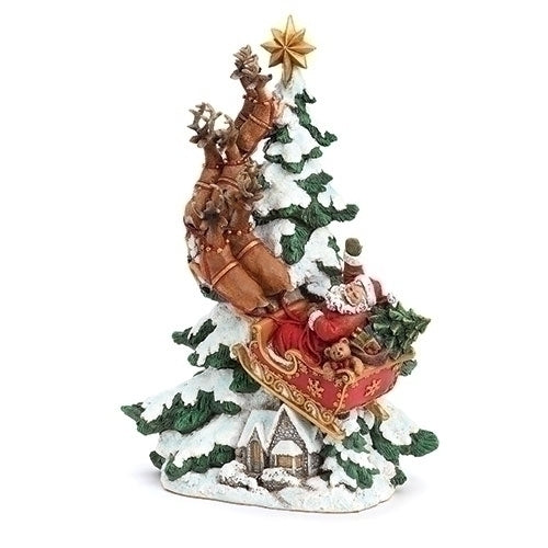 15.25"H SANTA & DEER RIDING UP TO THE SKY