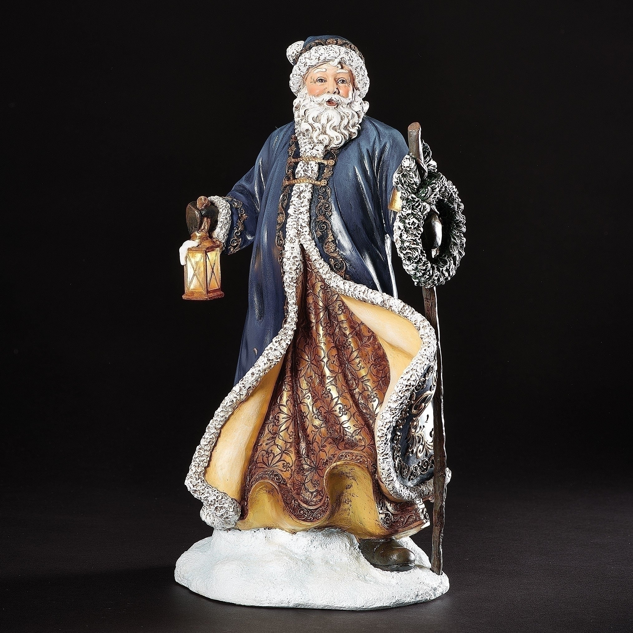 Santa with Wreath and Lantern Figure, 15.5" H