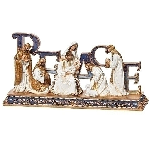 5.75"H PEACE NATIVITY BLUE/ GOLD SCENE