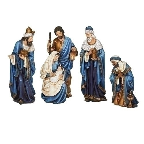 4-Piece Nativity Blue and Gold Figure Set, Christmas Collection, 14.75" H, Resin, Decorative, Religious Gift, Home Decor, Durable, Long Lasting