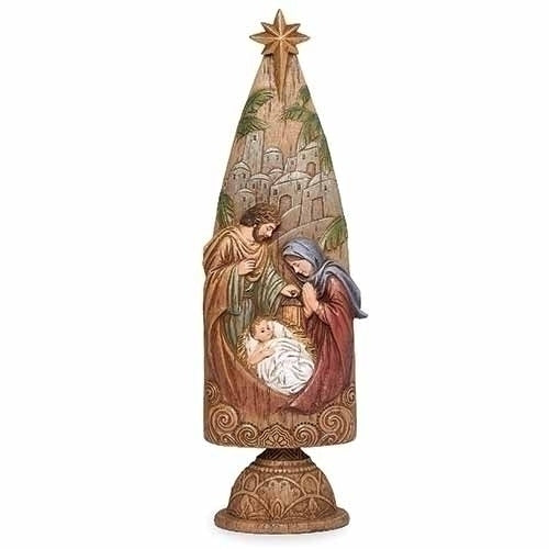 14"H HOLY FAMILY UNDER TOWN AND STAR: CONE SHAPE