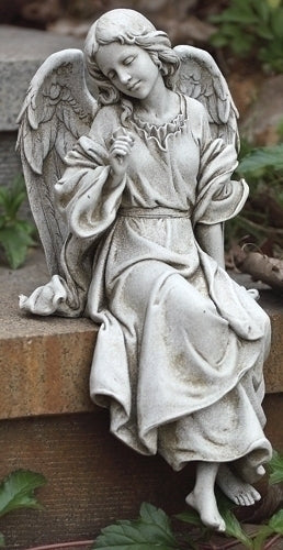 12.75"H SITTING ANGEL FACING LEFT; GARDEN STATUE