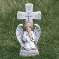 14.5"H ANGEL W/CROSS GARDEN STATUE