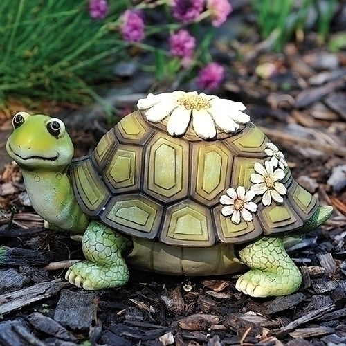5.25"H TURTLE W/DAISIES STATUE