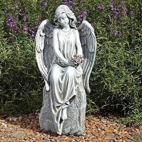 Angel with Flowers, Garden Collection, Religious Statue, Holy Family, Memorial, Angel, Patron Saint, Garden Décor (9x7x17)