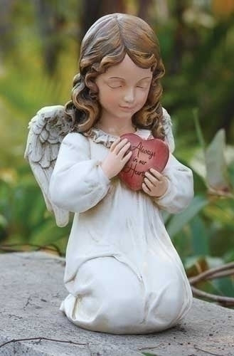 Memorial Angel with Heart, Garden Collection, Religious Statue, Holy Family, Memorial, Angel, Patron Saint, Garden Décor (11x6x6)