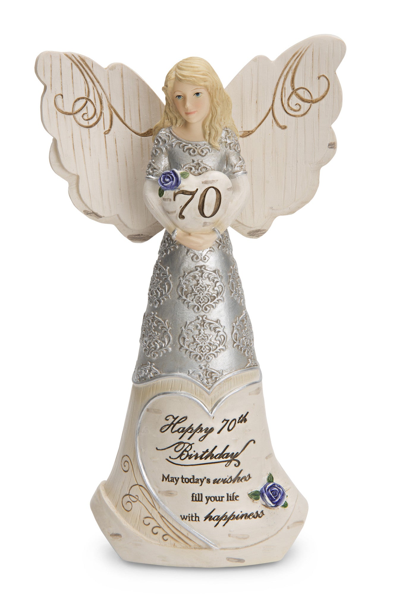70th Birthday - 6" Angel Holding 70th Heart