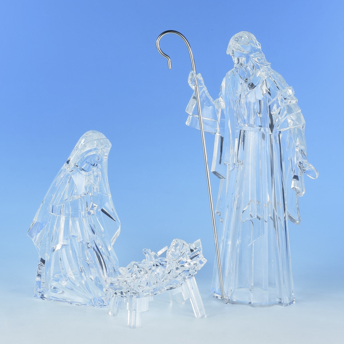 15.5" 3 piece Set Holy Family Figurine Cut Crystal Look