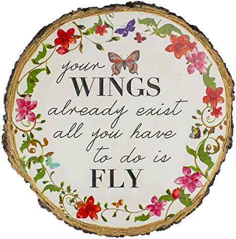 Your Wings Exist Fly Bright Florals 12 x 12 Resin Outdoor Garden Stone